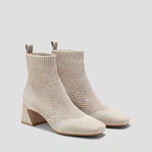 Vivaia Melissa Square-Toe Perforated Heeled Sock Boots in Oatmilk